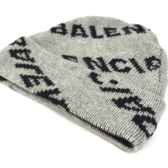 BALENCIAGA 555277 Logo Bicolor All-over Pattern beanie knit cap Knit hat - Picture 3 of 10